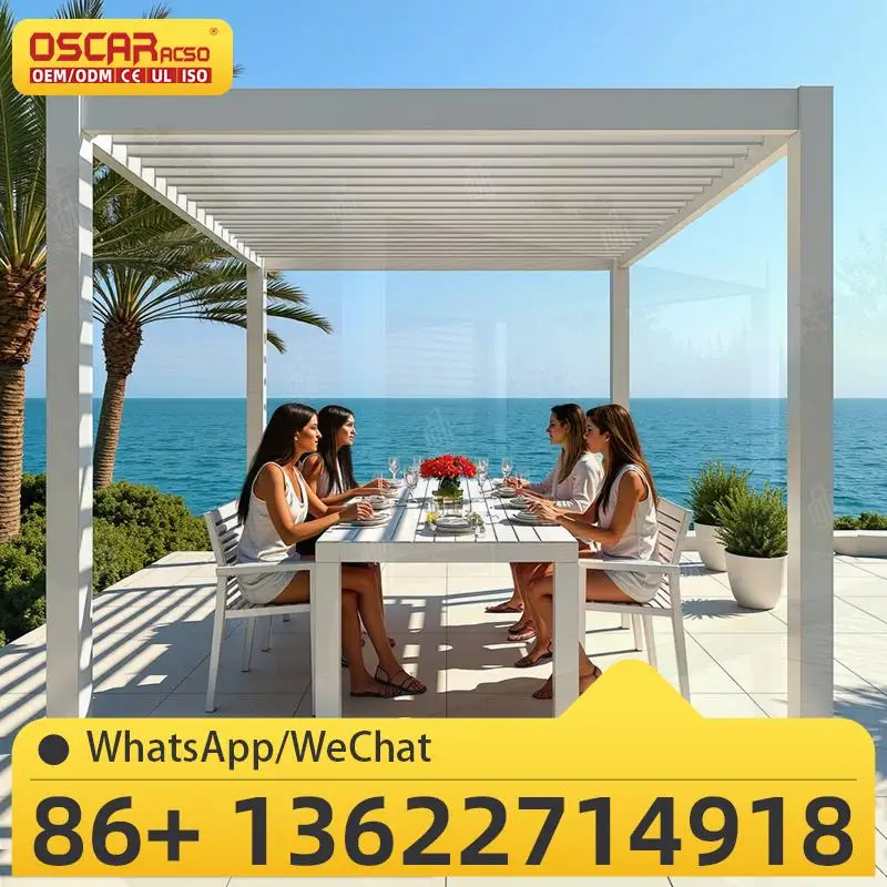 

Моторизованный выдвижной уличный тент со светодиодной подсветкой, алюминиевая рама для консерваторной перголы, перголы