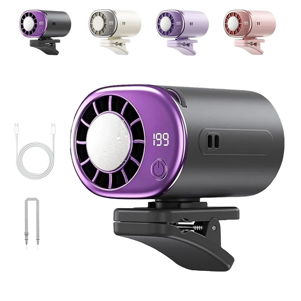 LED Display Car Clip on Air Conditioner 360° Rotation 199 Speeds Adjustable Silent Mini Cooling Fan Wide Clamp Cooling Gadget