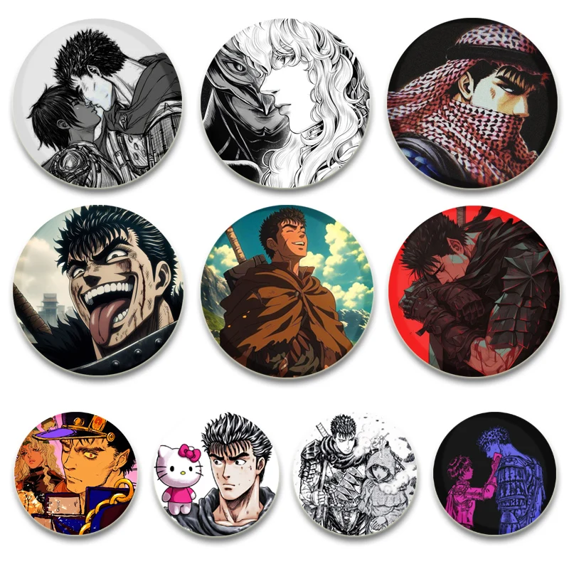 HD Print Brooches Berserk Beherit Anime Badge Guts Griffith Casca Cartoon Round Display Lapel Pins for Jewelry Gift Accessory