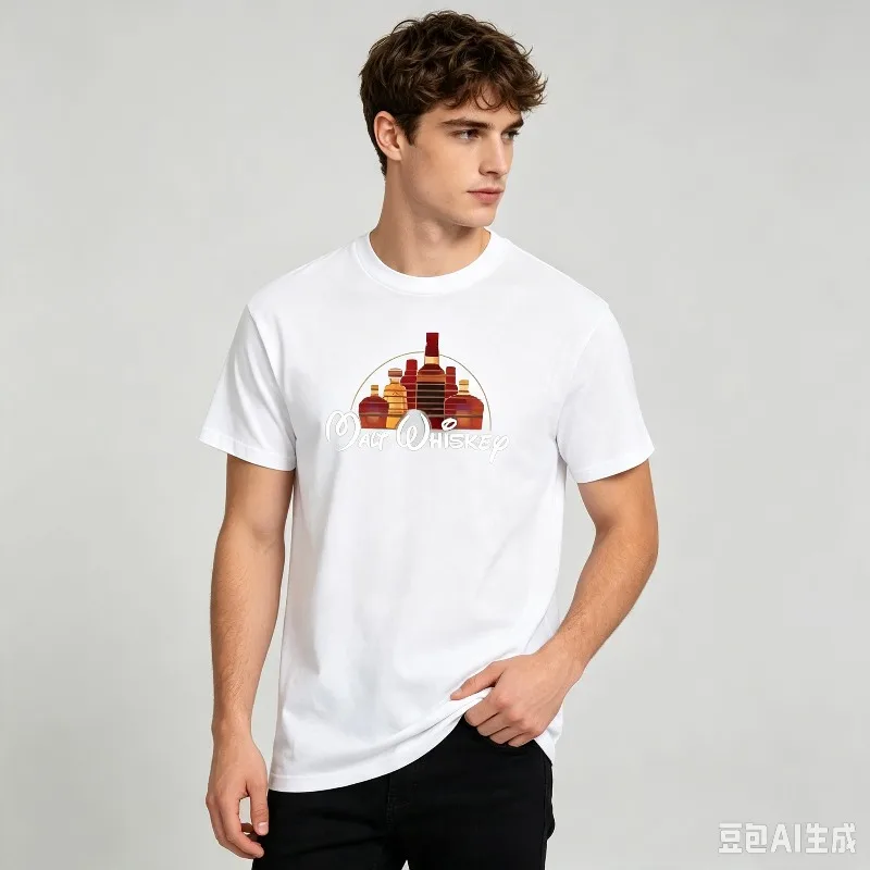 Malt Whiskey Bottle Graphic T‑Shirt 100% Cotton Men Short Sleeve Tee Vintage Bar Club Party Casual Streetwear Hip Hop Gift  Top