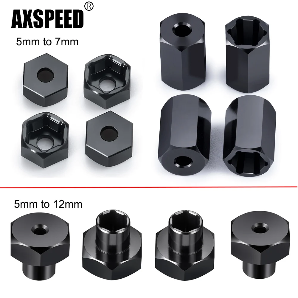 AXSPEED 4Pcs 5mm to 7mm/12mm Hex Wheel Hub Adapters Conversion for Axial SCX24 1/24 Wheels on WPL D12 1/10 RC Car Upgrade Parts