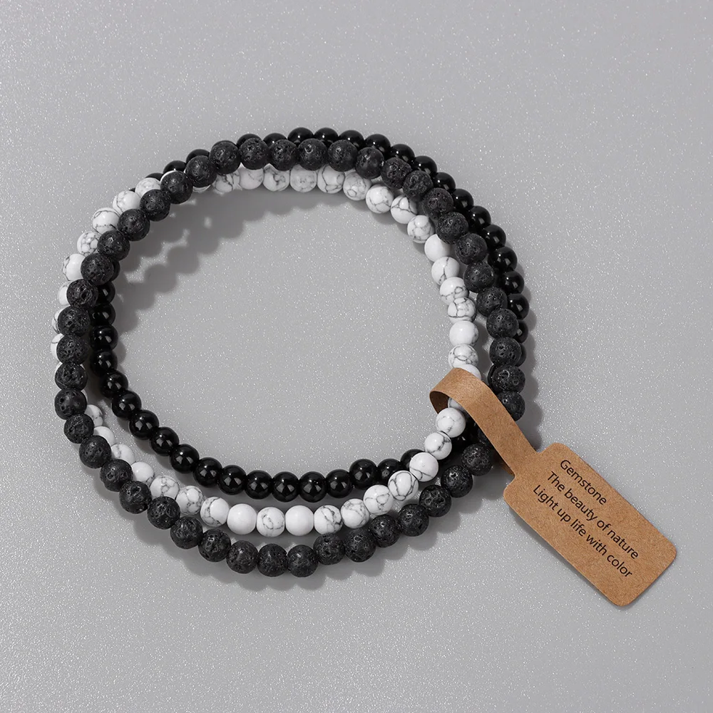 4mm Mini Natural Stone Mineral Beaded Bracelet Minimalism New Fashion Elastic Rope Gem Bracelets 3pcs/set Gifts Wholesale