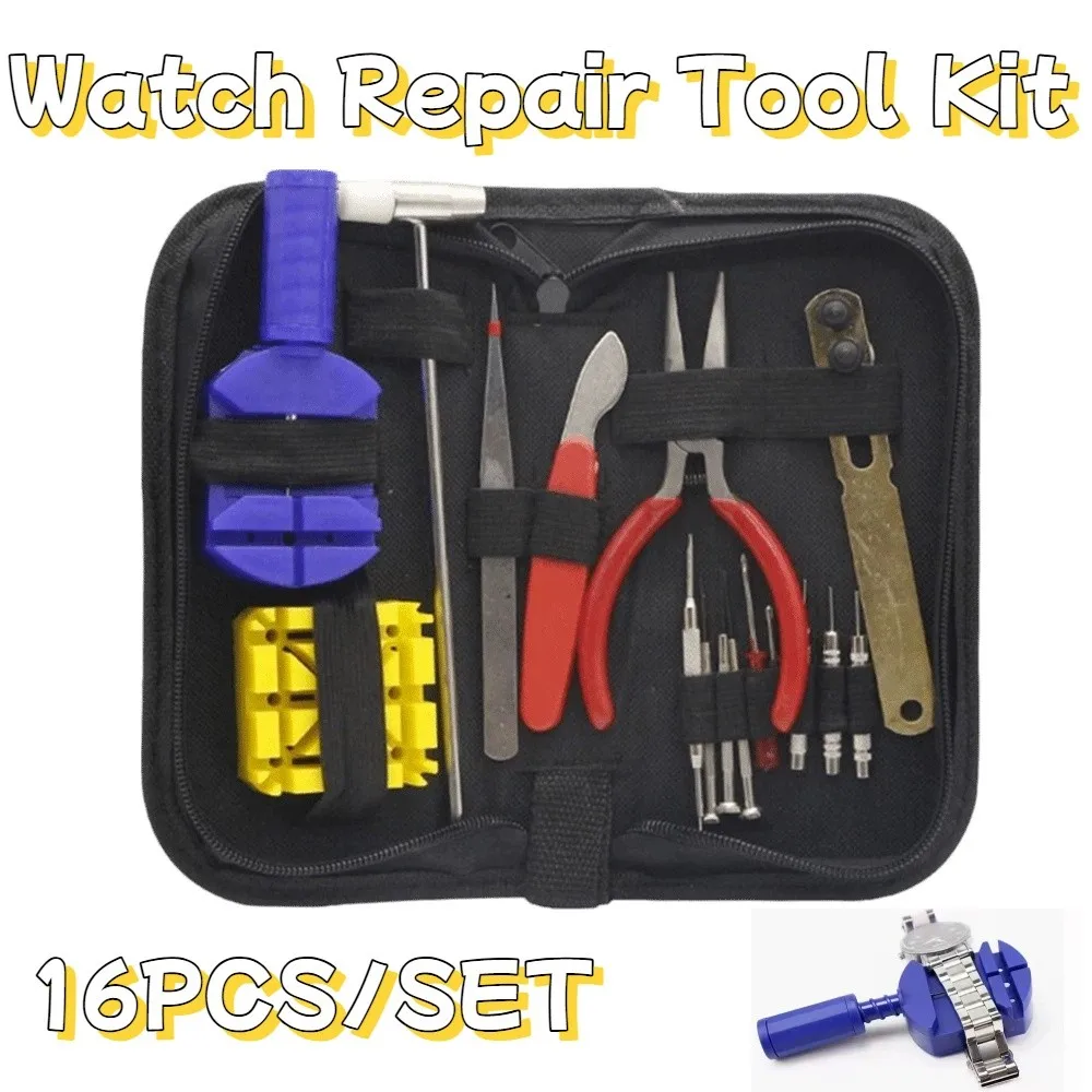 

16 шт./компл., нескользящий набор инструментов для ремонта часов, портативный прочный набор инструментов для часовщика, набор пружинных стержней для удаления звеньев