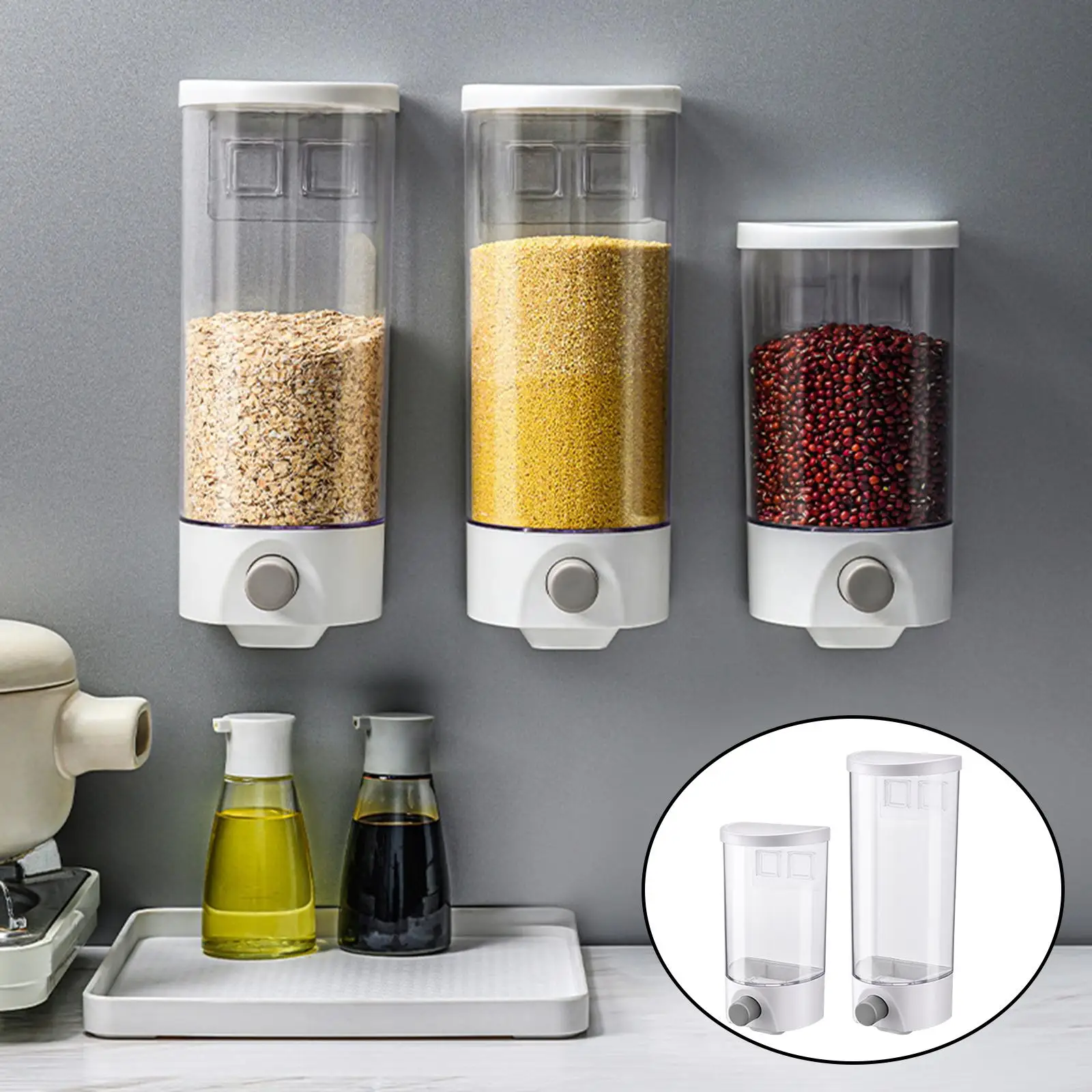 Grain Rice Storage Bucket Wall Mounted Clear Nuts Dry Food Dispenser Jar Box