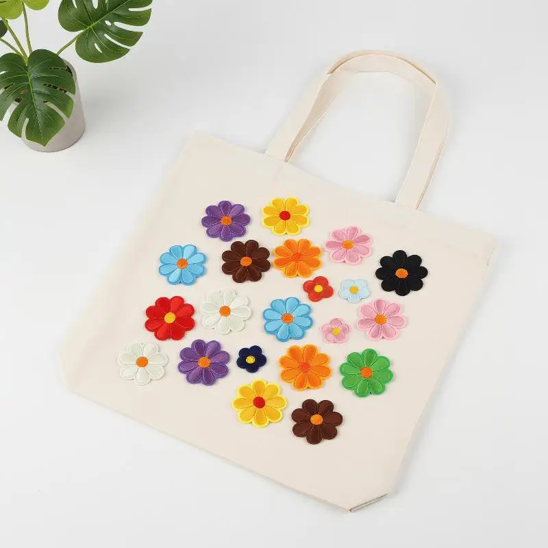 

Portable 15/22Pcs Iron On Polyester Cartoon Flower Patches For Bag Customization Easy Use