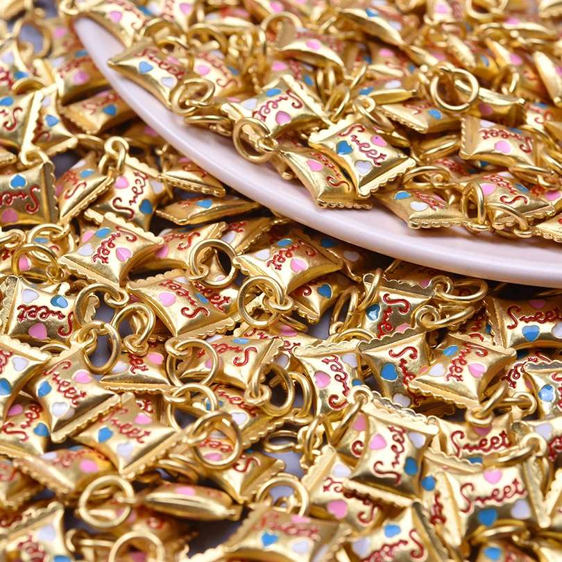 5pcs/Lot Retail Girl Accessories Food Ice Cream Cake Enamel Charms For Jewelry Making Supplies Candy Pendant Chinese Gold Color