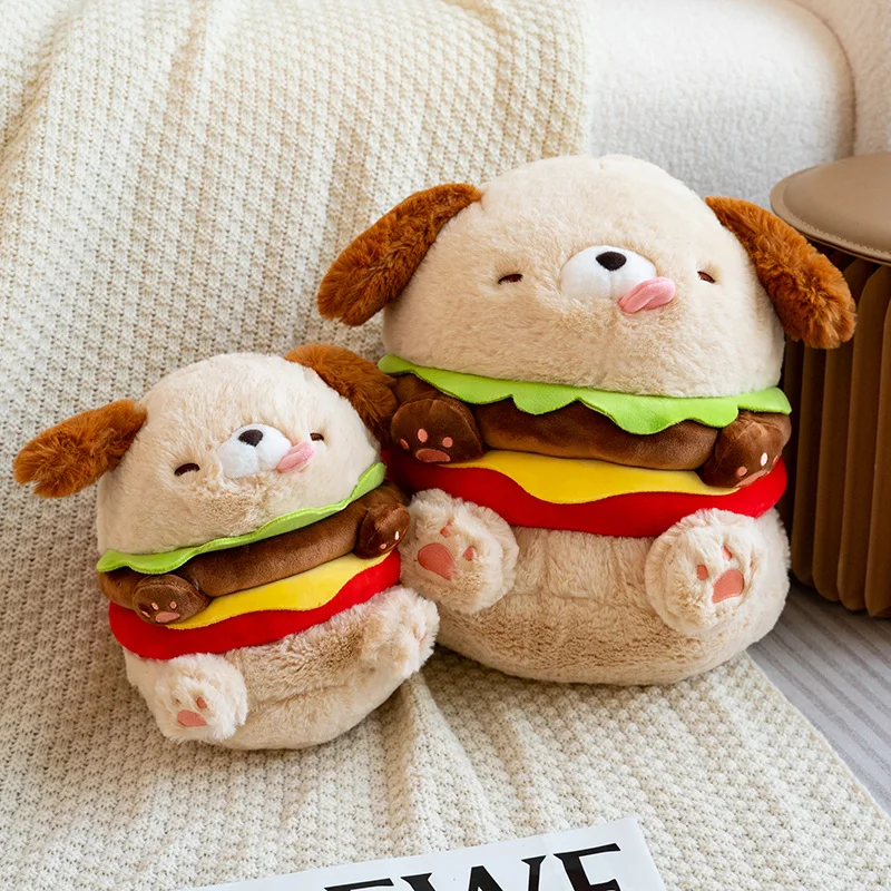 Funny Burger Dog Plush Toy Stuffed Soft Hamburger Puppy Pillow Sofa Cushion Cute Peluche Room Decor Boy Girl Birthday Gift