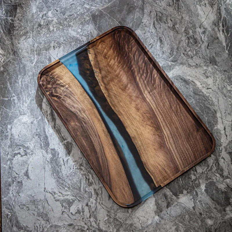 Black walnut resin tea tray wooden rectangular household fruit solid wood small tea table wooden