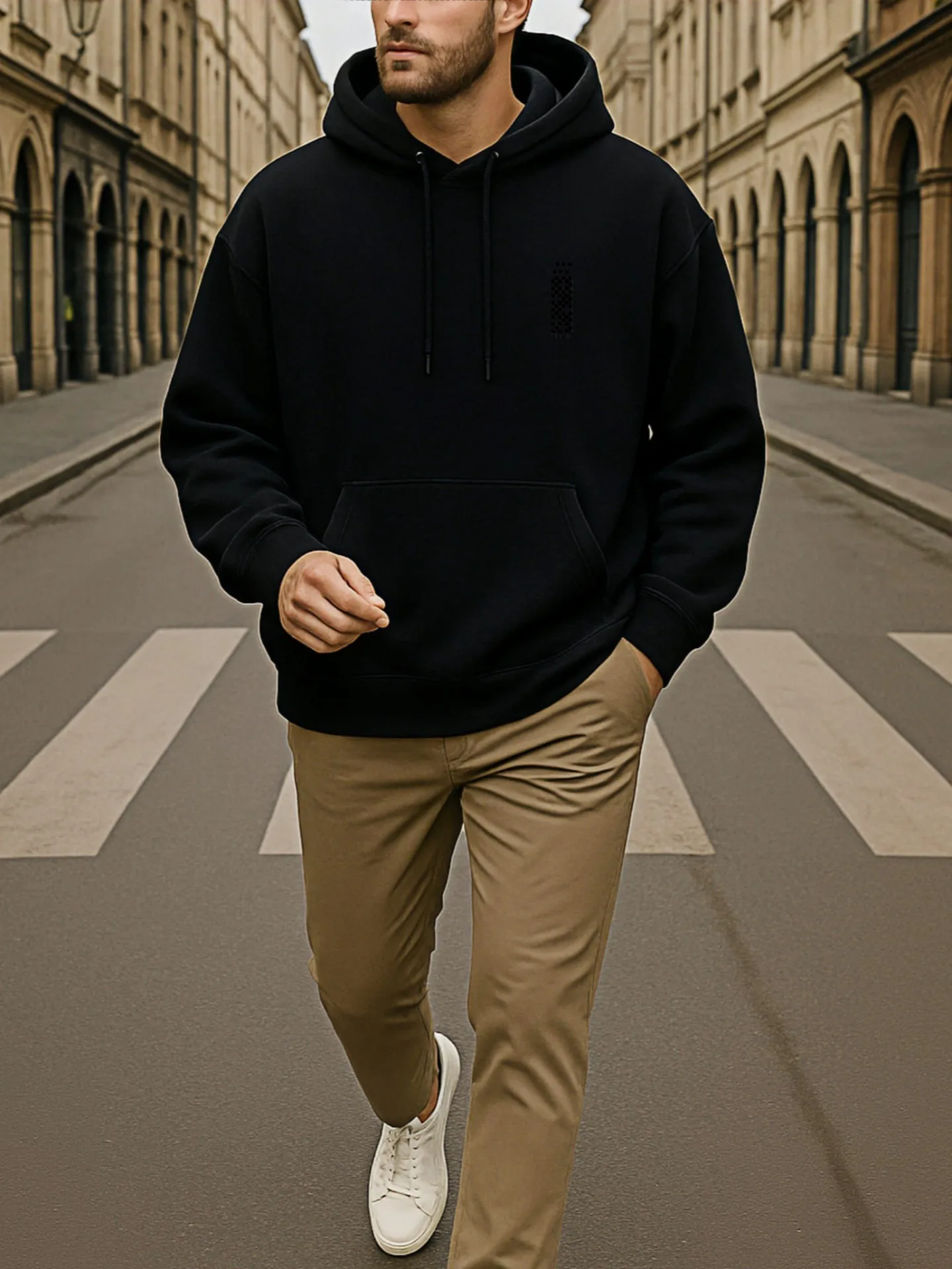 هوديي برسومات للرجال، طراز ملابس الشارع كبيرة الحجم، مبطن بالصوف، طباعة الشطرنج، للارتداء اليومي #3