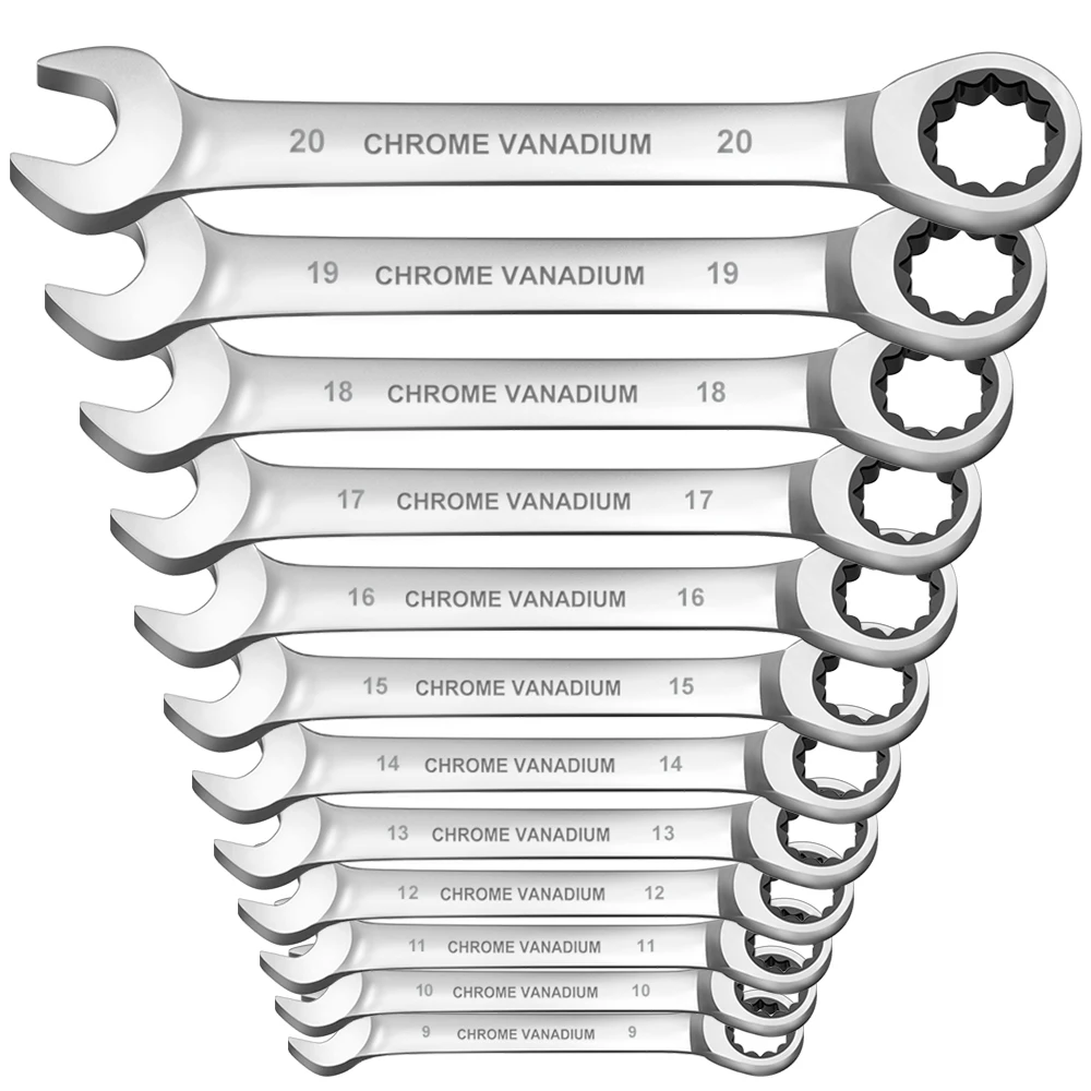 WOZOBUY Fixed-Head Ratcheting Combination Wrench Set, Metric 6-19 mm, 72-Teeth, Cr-V Constructed