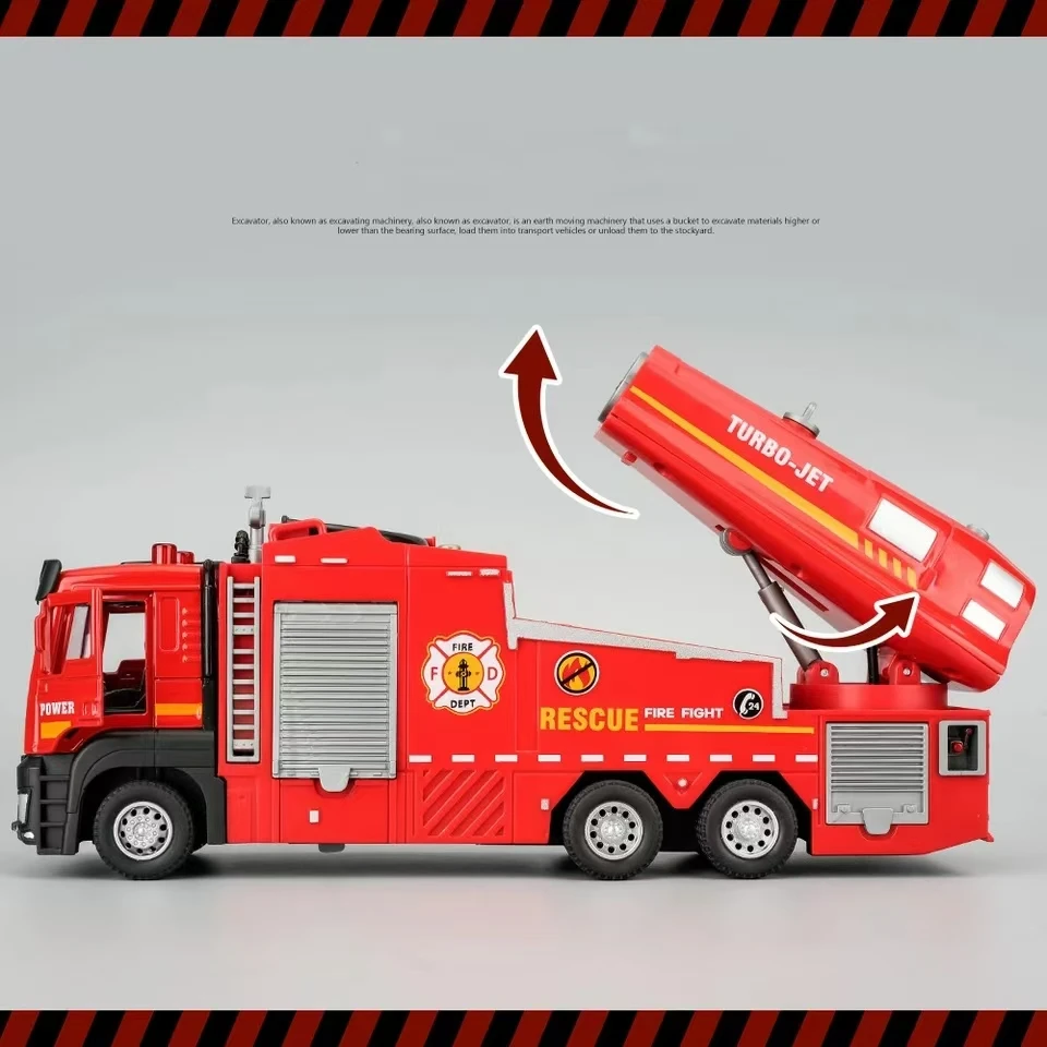 1/32 Scale Fire Truck Model Toy Car Metal Die-cast Light Music Simulation Spray Rescue Vehicle Models for Kids Birthday Gifts