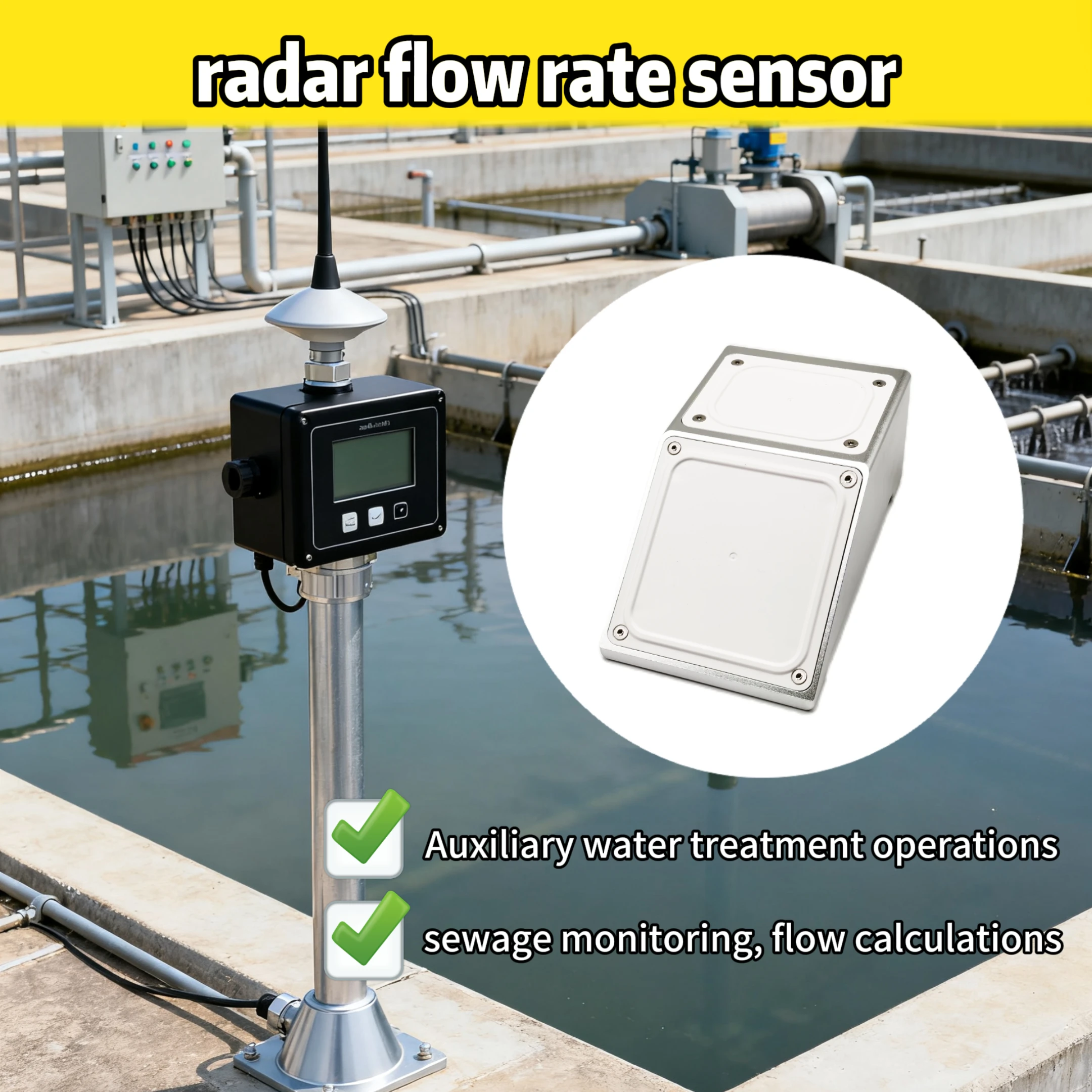 80GHz/24GHz Radar Flowmeter With 0.1-40m Measurement, Mmwave 0.05-20m/s Flow Velocity With RS485 for River Monitoring