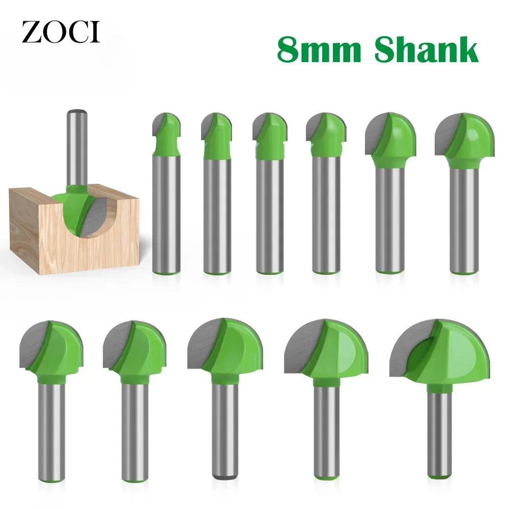 1pc 8mm Shank Ball Nose Router Bit Wood DIY Round Nose Cove CNC Milling Cutter Woodworking Core Box Solid Carbide Carving Tools