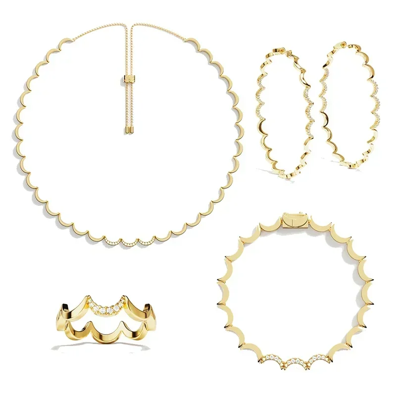 

Eomm S925 Стерлингового Серебра Золотая Волна Луна Форма Серьги Кольцо Браслет Ожерелье Женская Личность Мода Вечеринка Праздничные Ювелирные Изделия