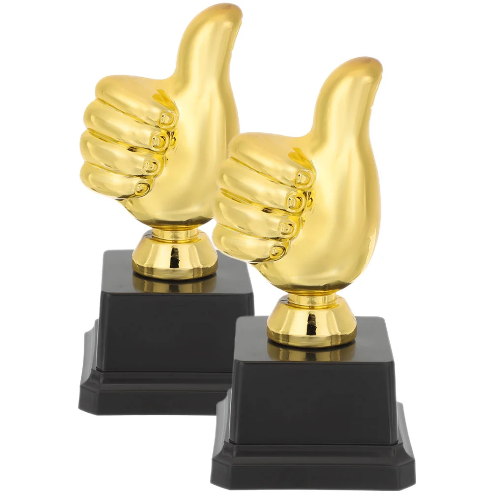 

2 Pcs Thumbs up Trophy Small Stand Ornaments for Kids Funny Soccer Trophies Bulk Plastic Competition
