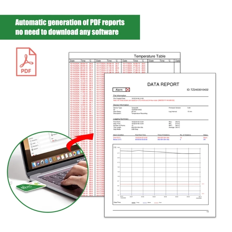 Enregistreur température USB à usage unique, 60 jours, adapté aux Applications laboratoire, Transport par chaîne du froid