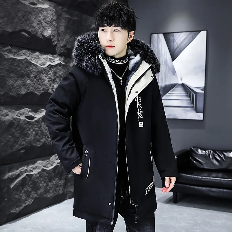 Inverno masculino com capuz algodão-acolchoado jaquetas 2026 outono à prova de vento engrossar parkas forro de lã casacos quentes de médio longo