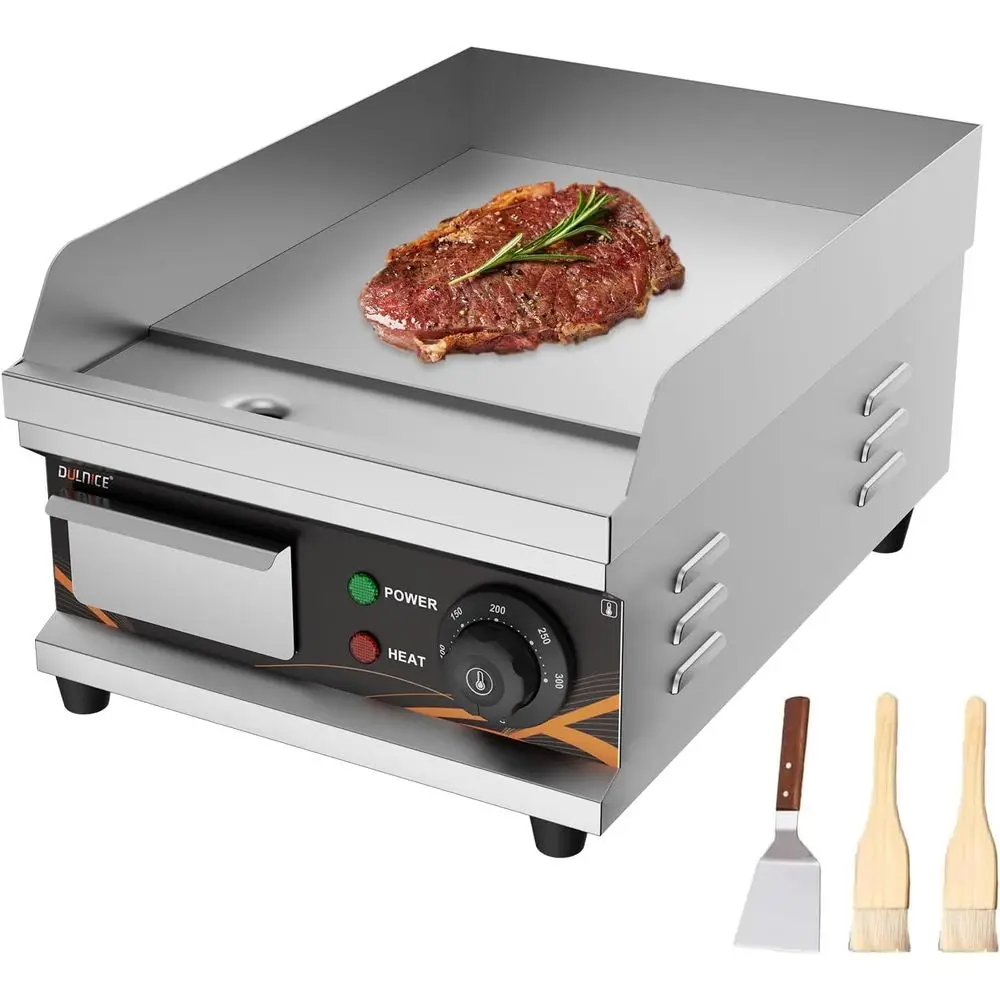 

Commercial Electric Griddle 12 Inch, Electric lat Top Grill with Temperature Adjustable, Brushes, Shovels, StainlSteel Non-Stick