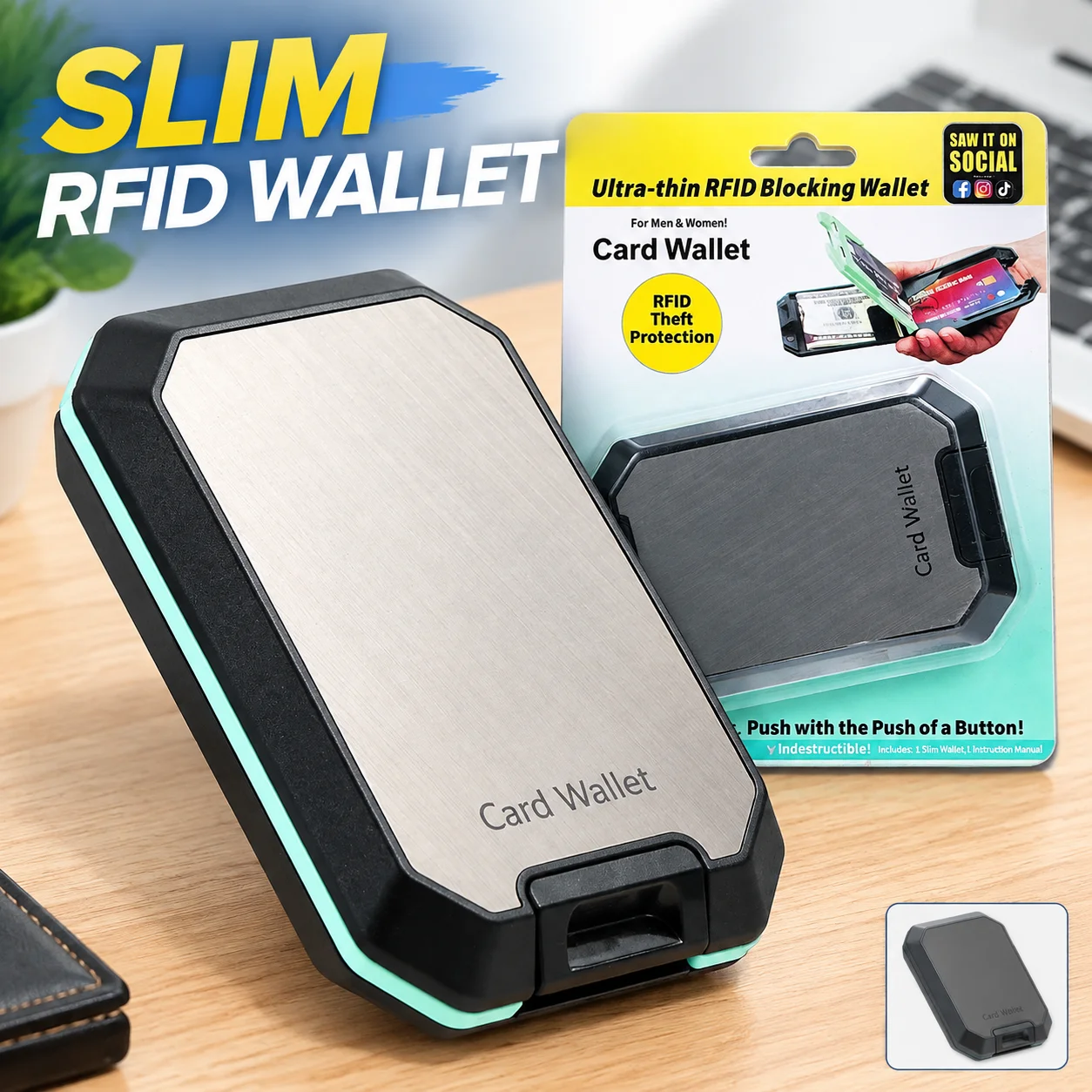 Slim Aluminum RFID Blocking Card Holder Wallet Case for Men Holds 7 Cards 11.3x7.3x2 cm