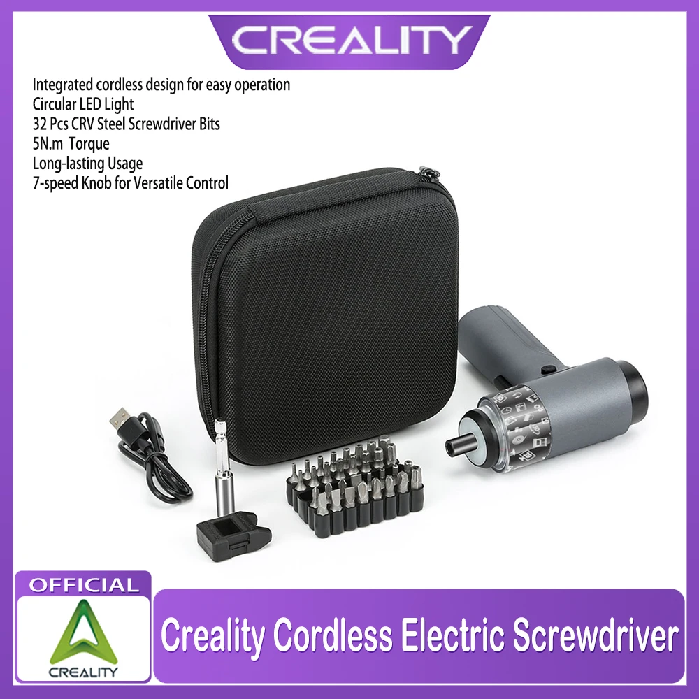 Creality Official Cordless Electric Screwdriver Circular LED Light 32 Pcs CRV Steel Screwdriver Bits 5N.m Torque 7-speed Knob