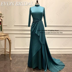 EVON BRIDAL Saudi Arabia Women Evening Dresses Formal High Neck Satin Wedding Party Dress Long Sleeves فساتين سهره فاخره 2024