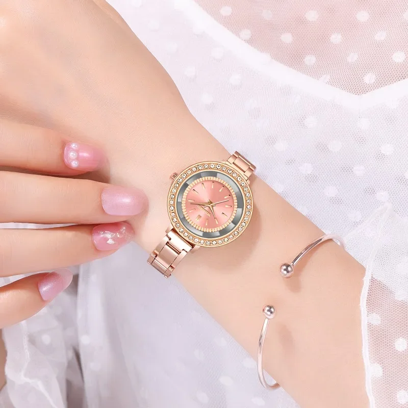 Minimalist Rose Gold Stainless Steel Women Watches Fashion Magnet Buckle Ladies Wristwatches Rhinestone Woman Quartz Watch