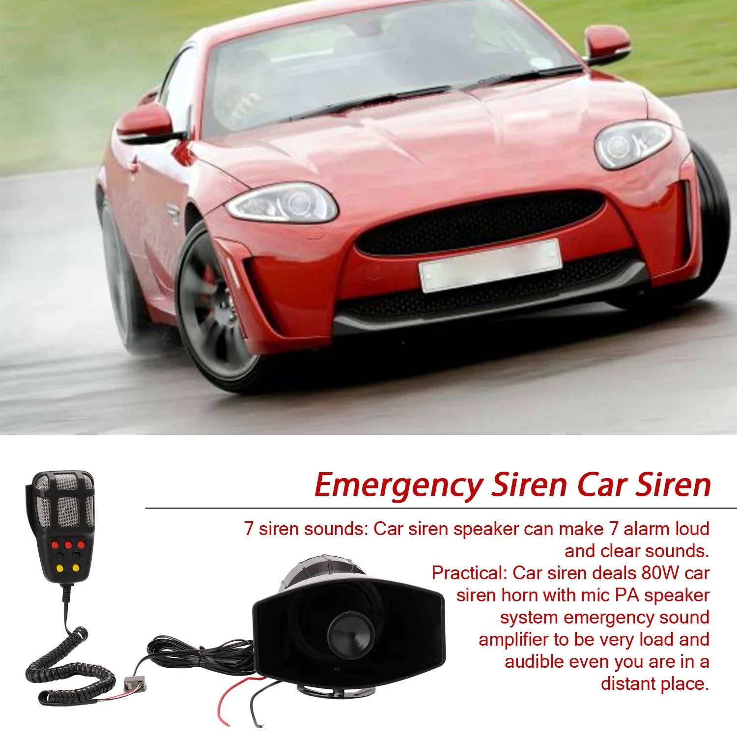 

7-Tone Car Warning Siren Car Siren Horn Mic PA Speaker System Warning Amplifier Hooter 12V 80W 200dB Speaker Car Siren