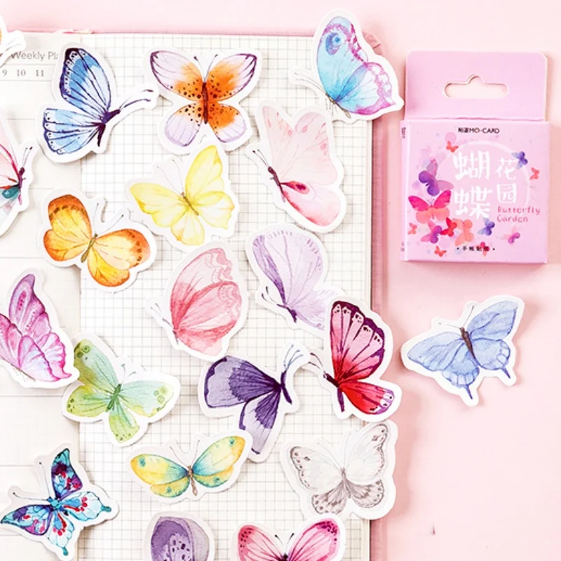 46pcs Butterfly Sticker Colorful Dreamy Butterfly Illustration DIY Magazine Phone Case Decorative Stickers