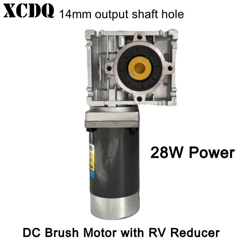 

XCDQ 28W DC Brush Motor RV030 Worm Gear Reducer 14mm Output Shaft Hole High Torque High Speed 12V 24V Voltage