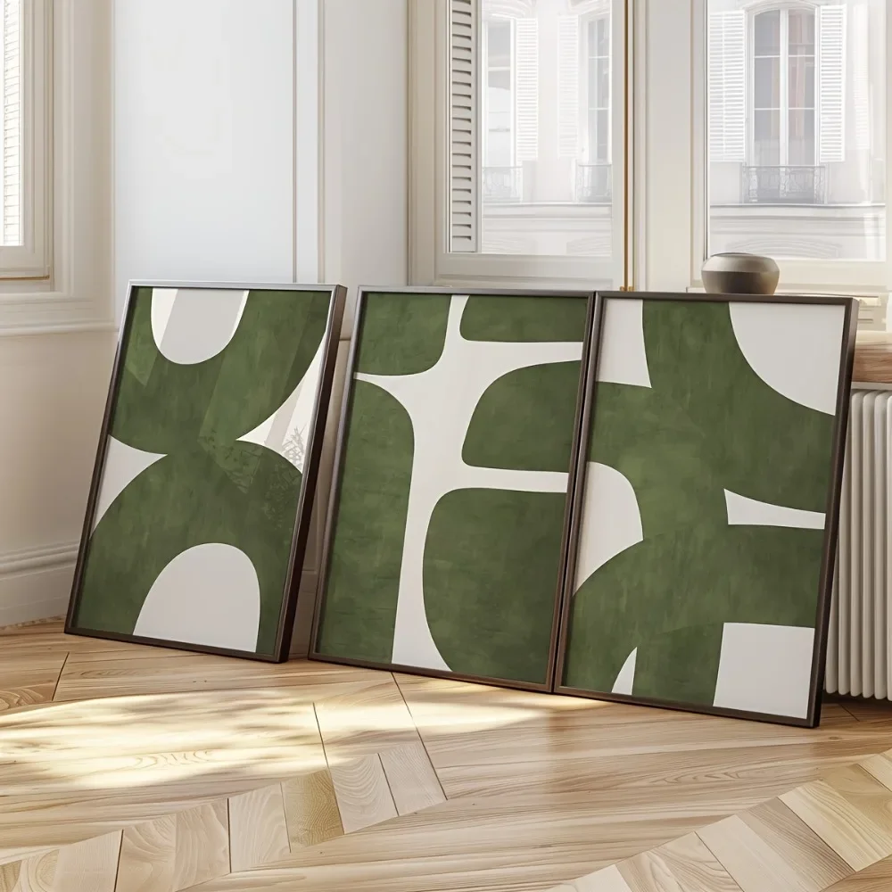 3pcs frameless Canvas Painting 3pcs Frameless Mid-century Modern Minimalist Green Abstract Prints,Fashion Theme Canvas Posters L