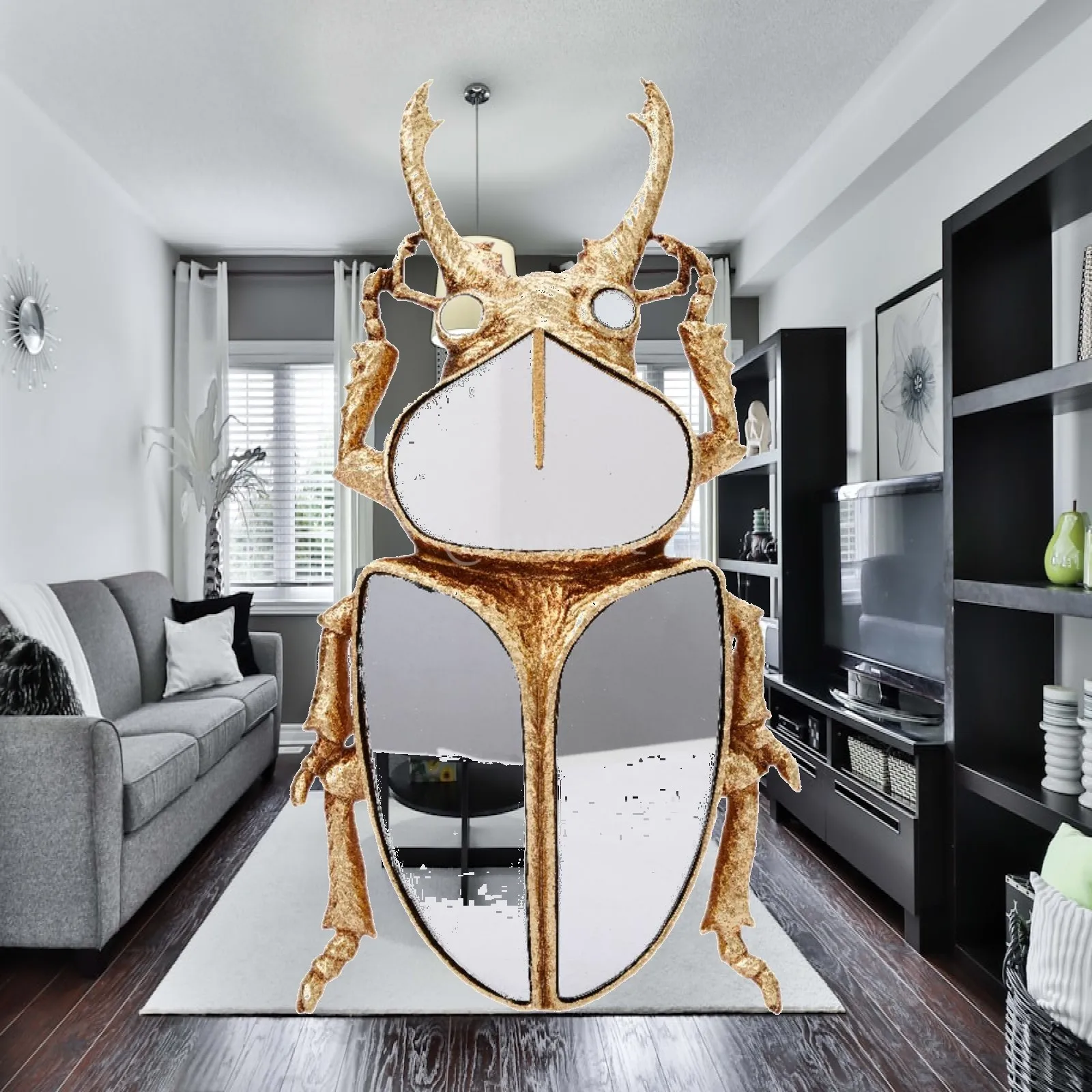 Luxury Resin Beetle Mirror Wall Decor Minimalist Wall Art Sculpture for Home Office Hallway Decoration