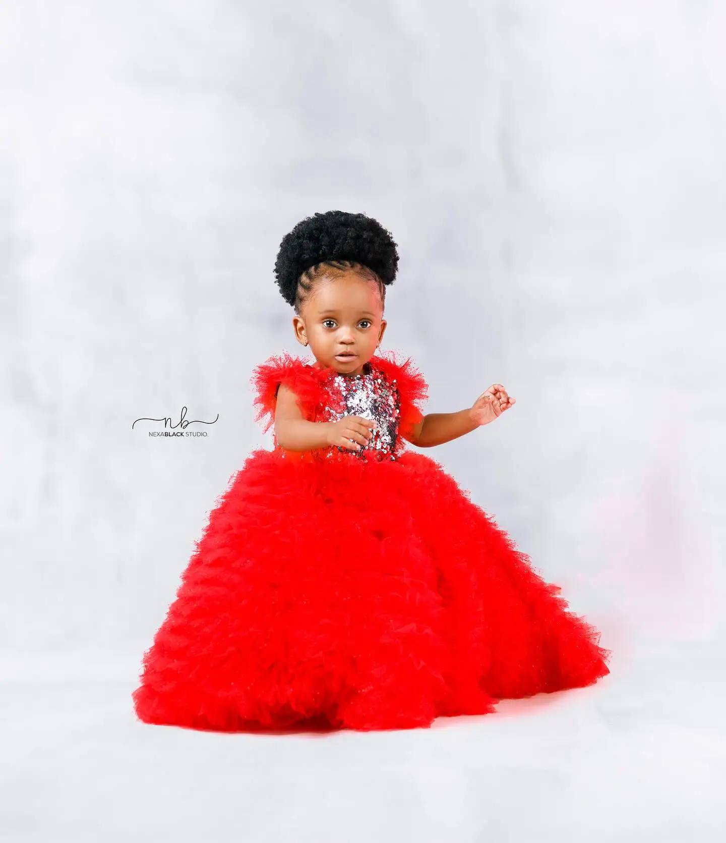 Red Ruffles Kids Birthday Party Dresses Silver Sequined Ball Gown Flower Girl Dresses for Wedding Baby Girls Prom for Photoshoot