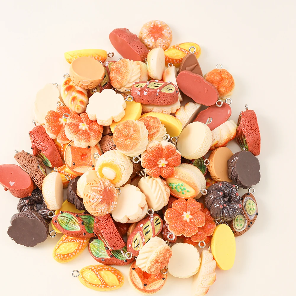Mix 10 Stück Cartoon süße Harz Lebensmittel Charms Simulation Brot Kuchen Anhänger für DIY handgemachte Ohrringe Halskette Schmuck Zubehör