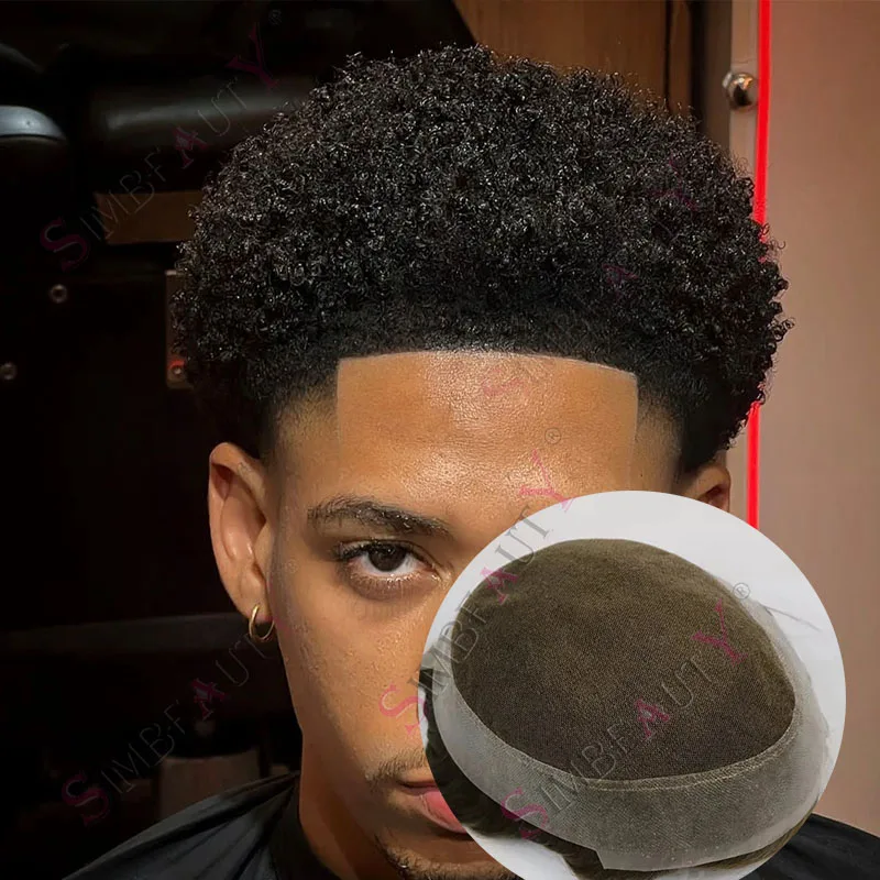 

Афро-черный мужской парик 6 мм, плотный вьющийся дышащий австралийский сетчатый кружевной и искусственный натуральный серый 1B30, мужской моносистемный протез из человеческих волос