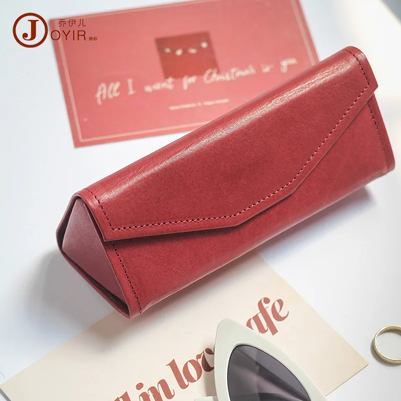 Sun Glasses Storage Box Foldable Cowhide Vintage Sunglasses Case Upscale Personality Leather Glasses Case Wholesale