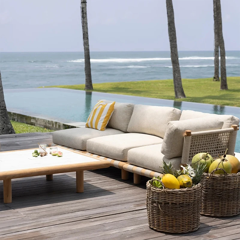 ！@Garden Sofas Design Hotel Pool Fabric Wood Frame Wholesale Outside Villa Leisure Color Garden Sofas