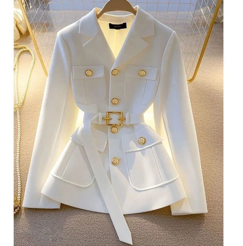 Nova cintura cinched terno jaqueta para moda casual feminina único temperamento jaqueta superior