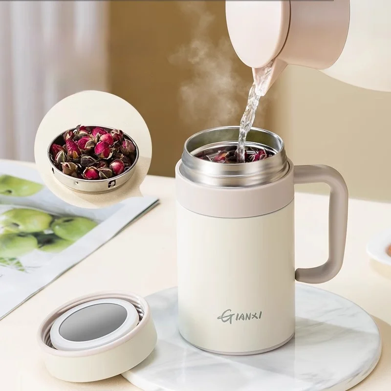 Thermal Mug For Women New Concise Thermal Mug Tea Separation Cup Man Strap Handle Stainless Steel Cup