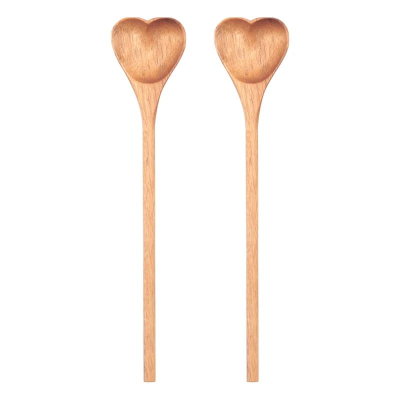 

Wooden Heart-Shaped Spoons (2Pcs) - Small Wooden Spoons For Condiment, Salt, Sugar