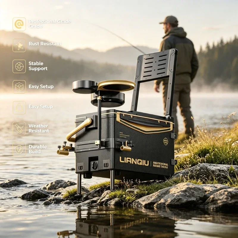 2026 Track Corner Rod Stand Fishing Box, Multi-Function Lightweight Black Warrior, No-Assembly Anti-Tip Scratch-Resistant