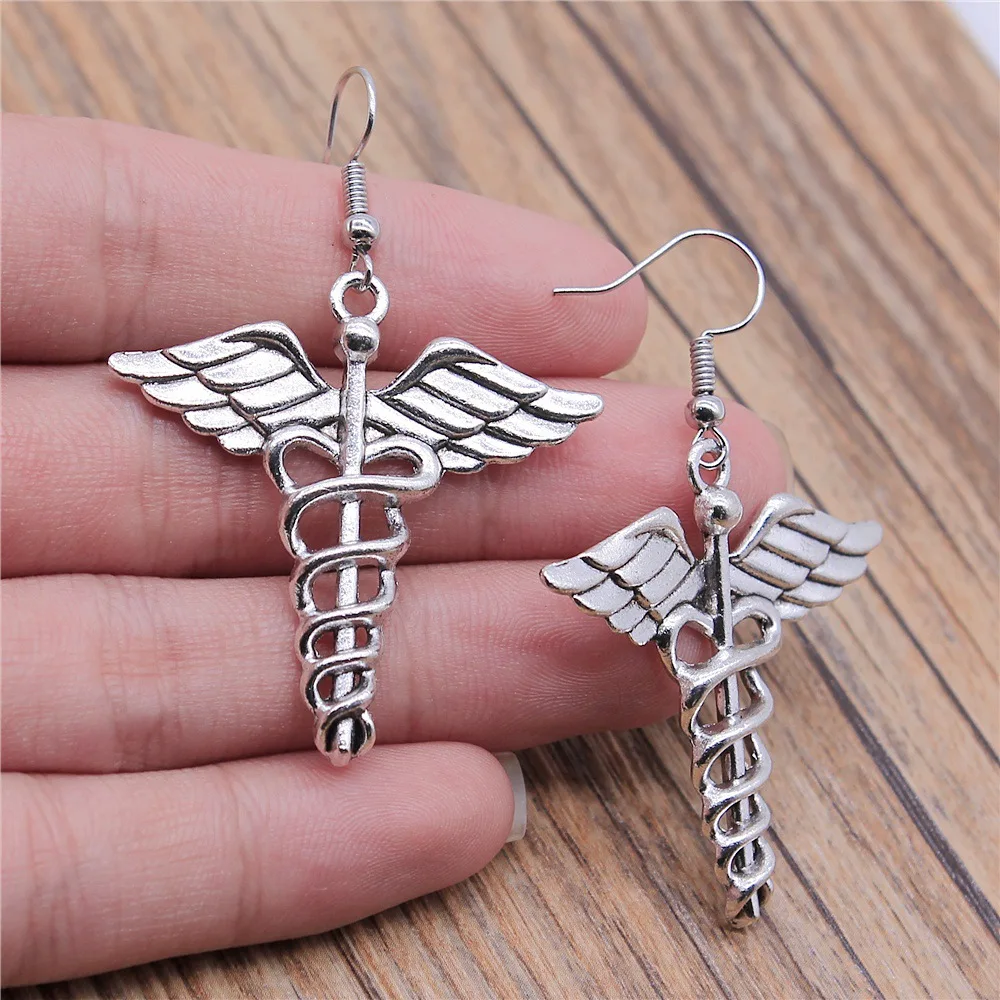 Dropshipping Drop Earrings Fashion Handmade Simple Design 2 Colors Caduceus Medical Symbol Pendant Earrings