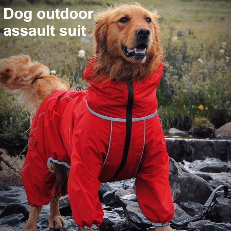 

Dog medium and large dog outdoor jacket, four feet waterproof and cold-proof fully enclosed adjustable dog costume
