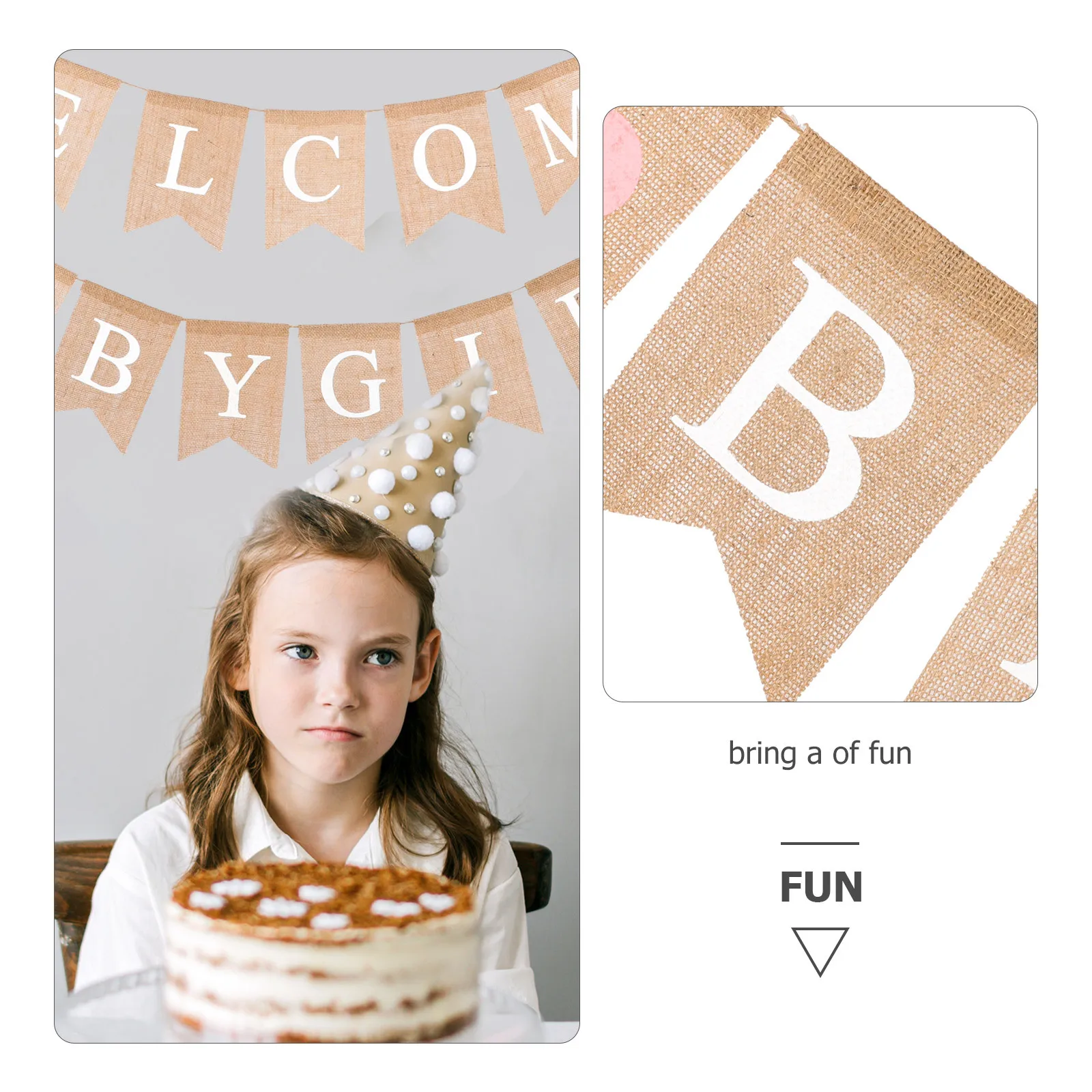 

Welcome Baby Girl Linen Swallowtail Banner Heart Bunting Garland Party Decoration Flag for Birthday Theme Event Indoor Outdoor