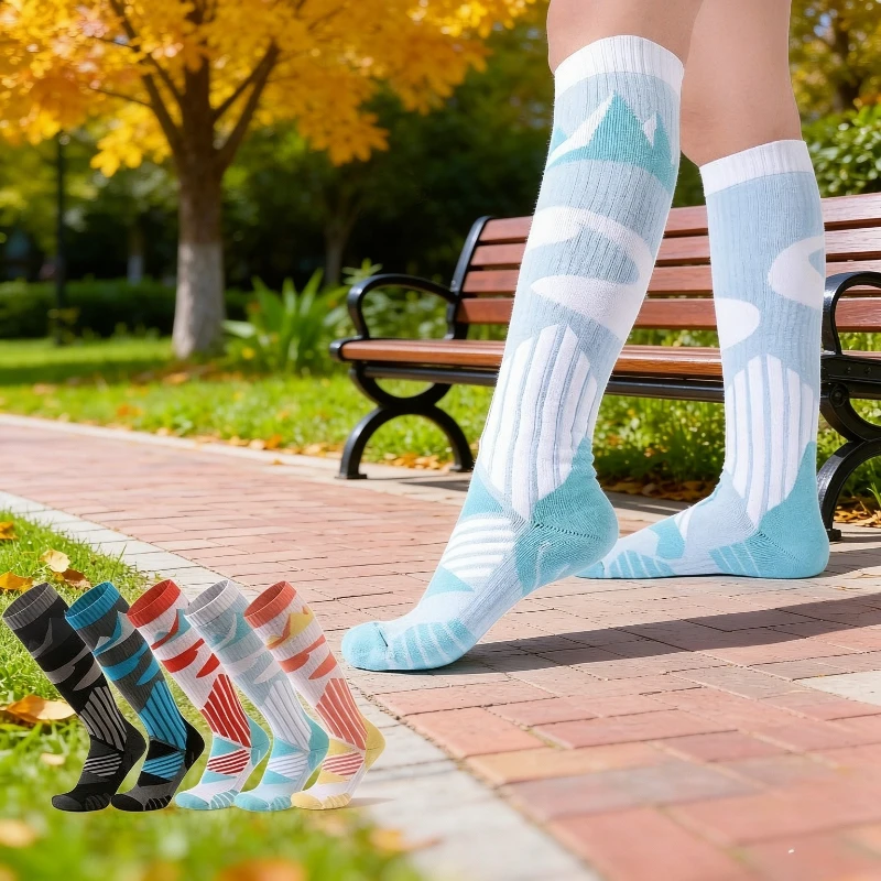 1 Pair New Arrival Geometric Pattern Ski Socks–Unisex Over-the-Calf Thermal Socks | Ribbed Cuff Design, Heat Retention
