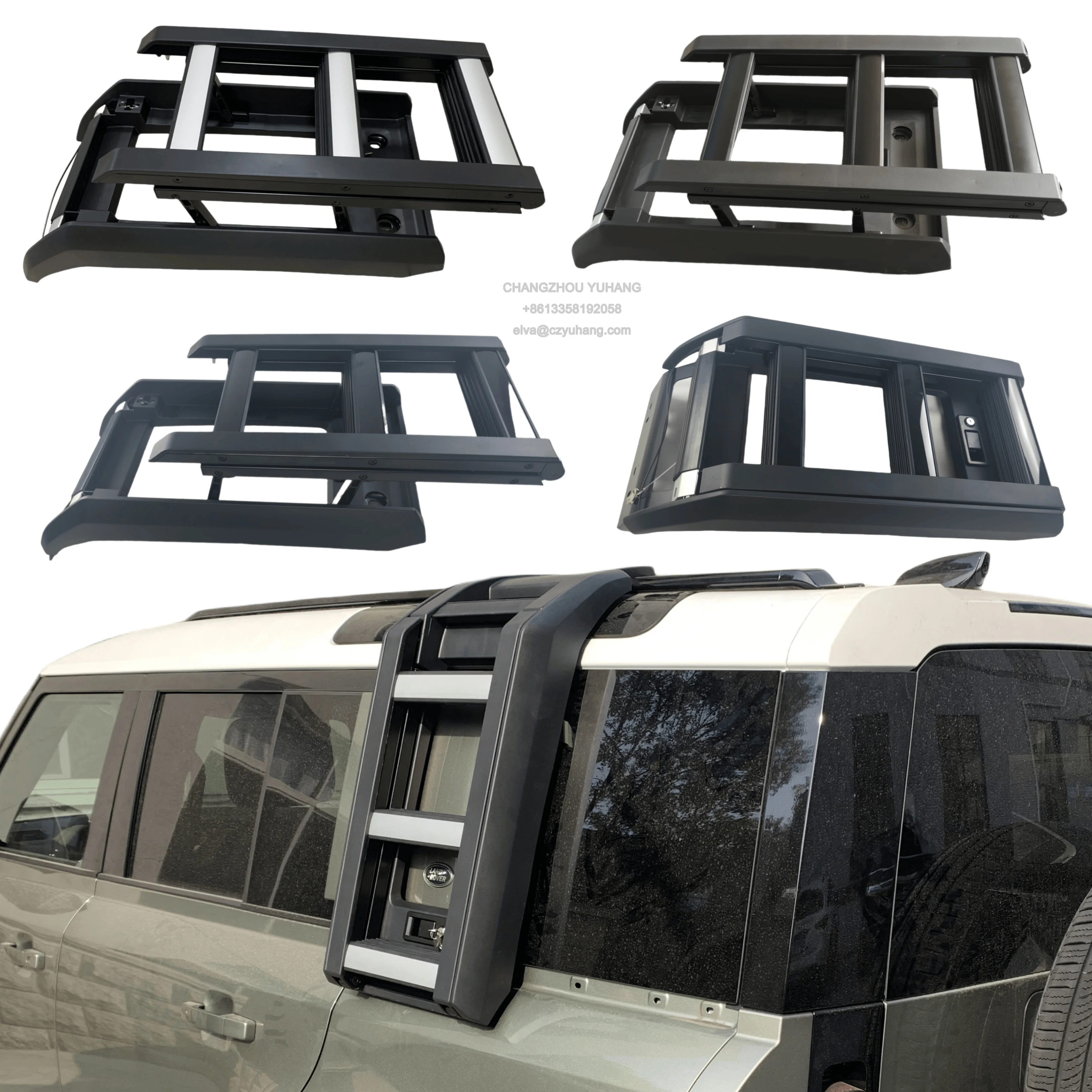 Escalera Lateral Telescópica de Aluminio para Techo, Compatible con Land Rover Defender L663 110/90/130 2020-2025, Accesorios para Auto YH-Q-LD003