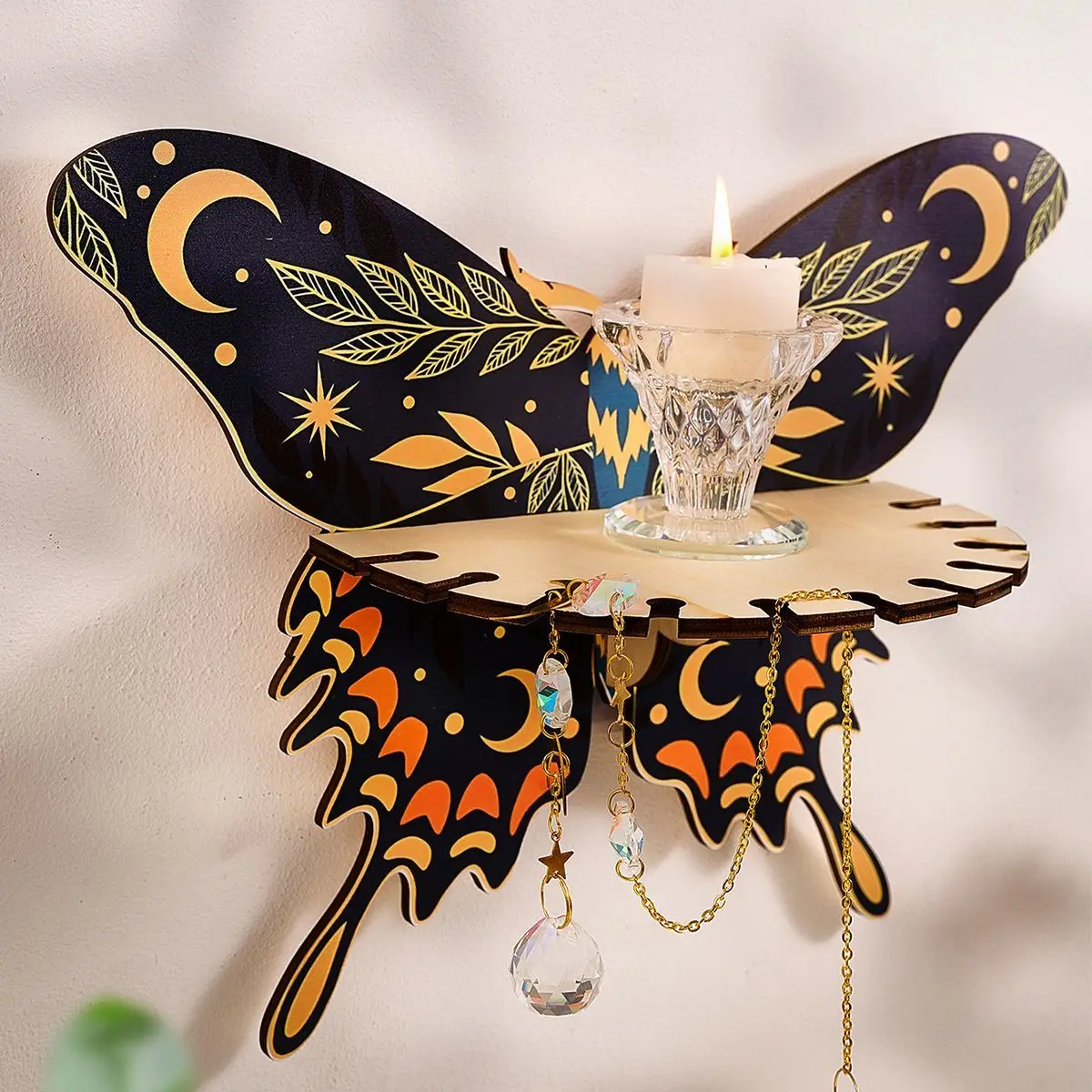 

Butterfly Wall-Mounted Candle Holder Set - Wooden Cut Printed Craft & Home Décor Shelf, Rustic Storage Display