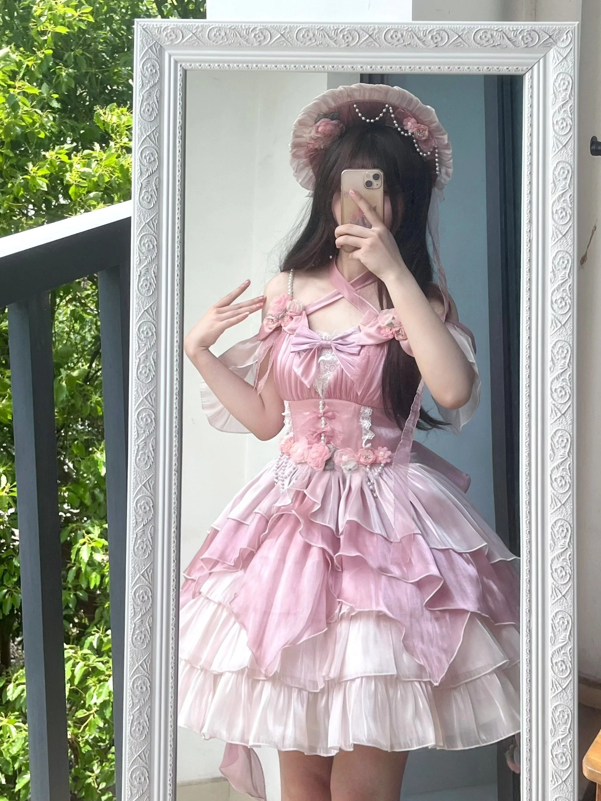 

Pink Flower Bride Lolita Dress JSK Elegant Princess Miss Lady Fashion Set Summer 2025 Women's Clothing Princess Style