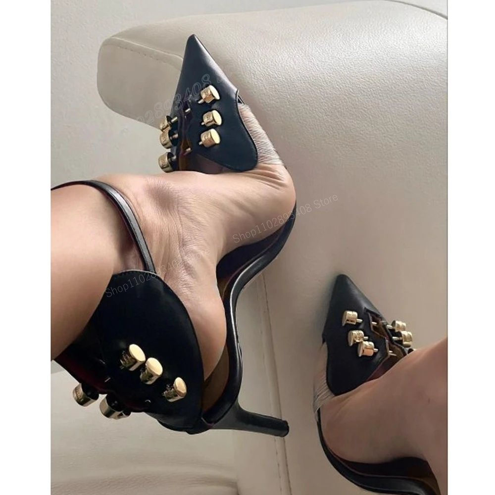 

Black Round Rivets Design Pumps Pointed Toe Matte Leather Stiletto High Heel Women Shoes 2023 Summer Fashion Zapatos Para Mujere