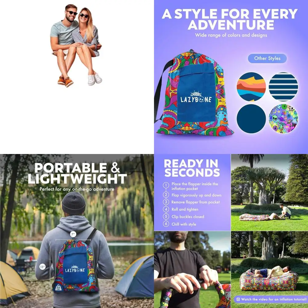 

Portable Inflatable Couch with Quick Inflation, No-Pump Needed, Durable Polyester, Ideal for Beach, Camping, Festivals & Hiking