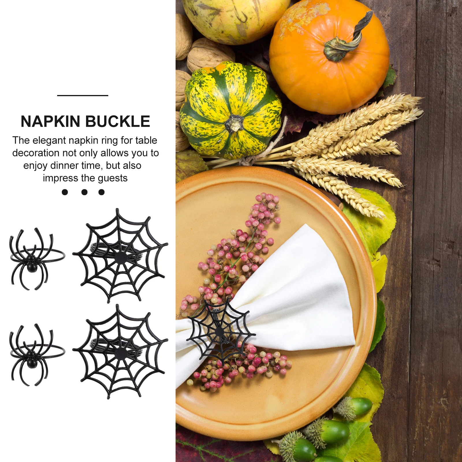 

8 Pcs Spider Web Decoration Napkin Ring Buckle Halloween Rings for Napkins Holder Black